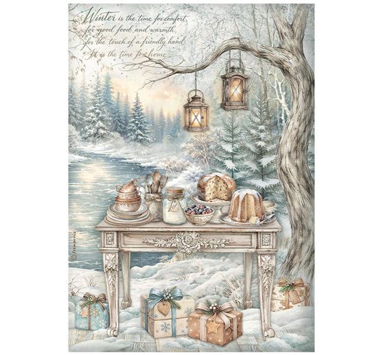 Stamperia Motif straw silk assortment "White Christmas", DIN A4, set of 6