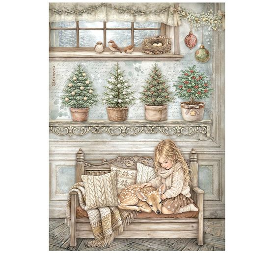 Stamperia Motif straw silk assortment "White Christmas", DIN A4, set of 6
