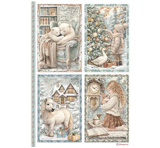 Stamperia Motif straw silk assortment "White Christmas", DIN A4, set of 6