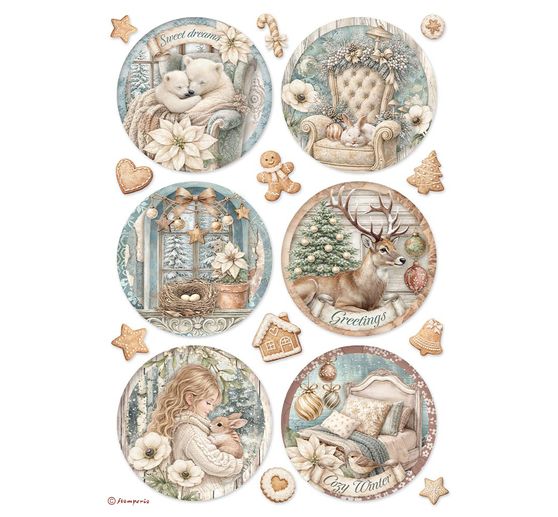 Stamperia Motif straw silk assortment "White Christmas", DIN A4, set of 6