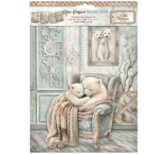 Stamperia Motif straw silk assortment "White Christmas", DIN A4, set of 6
