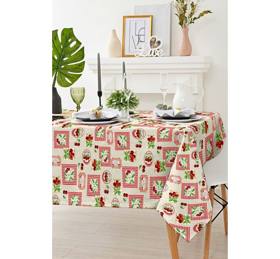 Patterned fabric in linen look "Cherries"