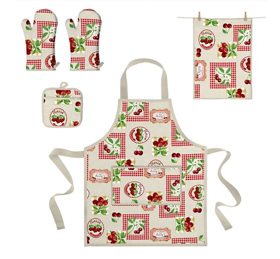 Patterned fabric in linen look "Cherries"