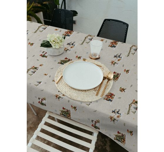 Tkanina bawełniana "Nostalgiczne dzieci bożonarodzeniowe", pokryta akrylem