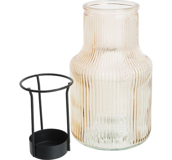 Szklany lampion z metalową wkładką na tea light VBS, Taupe
