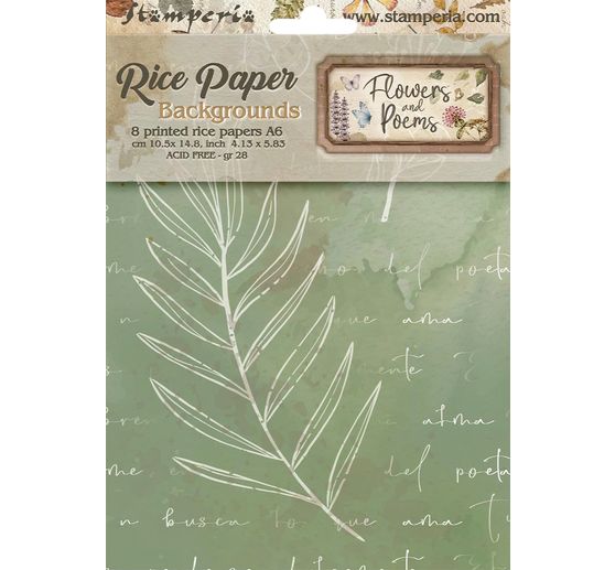 Motyw papieru ryżowego backgrounds Stamperia "Flowers and Poems", DIN A6, zestaw 8 sztuk