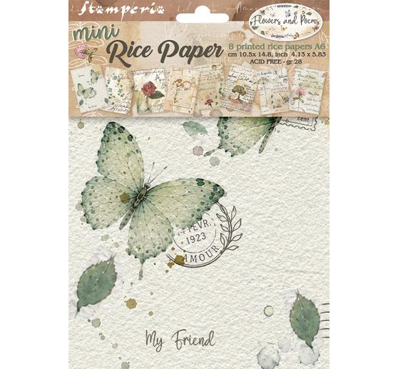 Motyw ryżowy asortyment Stamperia "Flowers and Poems", DIN A6, zestaw 8 sztuk