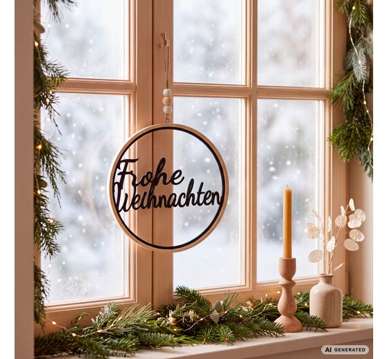 Drewniana obręcz z napisem VBS "Frohe Weihnachten"