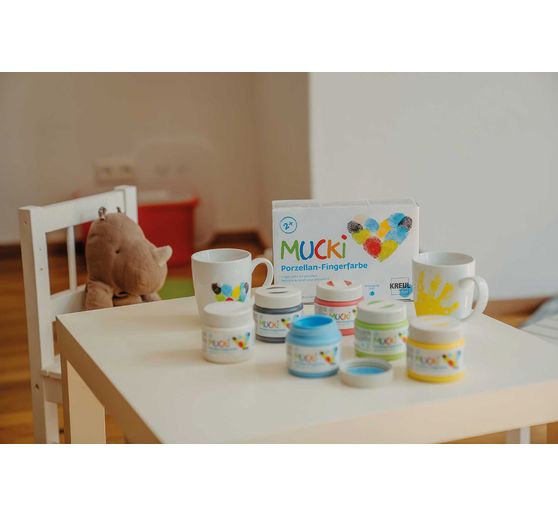 Farba do malowania palcami na porcelanie MUCKI, 6 x 150 ml