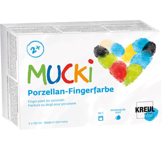 Farba do malowania palcami na porcelanie MUCKI, 6 x 150 ml