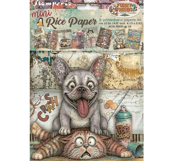 Motyw ryżowy asortyment Stamperia "Furry Friends 2", DIN A6, zestaw 8 sztuk