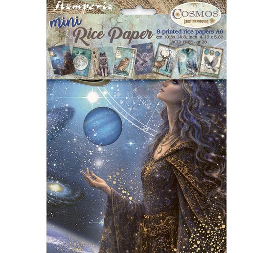 Stamperia Motif straw silk assortment "Cosmos", DIN A6, set of 8
