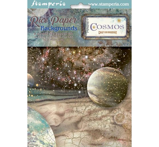 Motyw papieru ryżowego backgrounds Stamperia "Cosmos", DIN A6, zestaw 8 sztuk