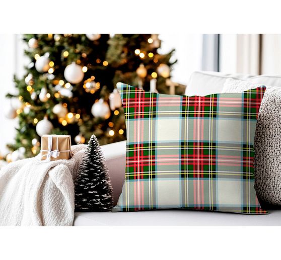 Motif fabric linen look "Tartan check-White", acrylic-coated