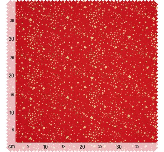 Cotton poplin fabric hot foil "Small stars &ndash; Red"