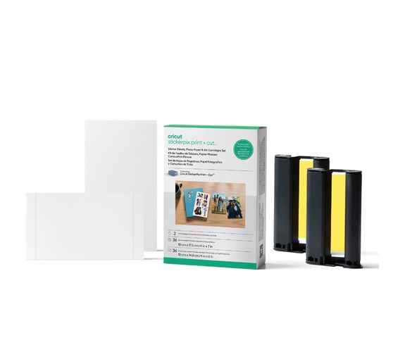 Zestaw StickerPix Print + Cut Cricut "Papier fotograficzny + arkusze naklejek", 74 szt.