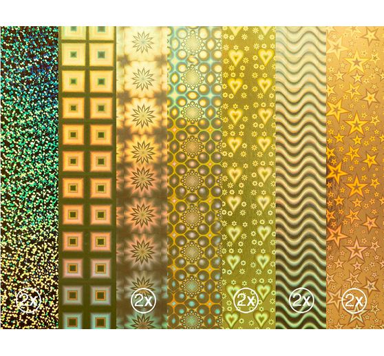 Karton lustrzany "Golden Holographic Mix", A4, 12 arkuszy