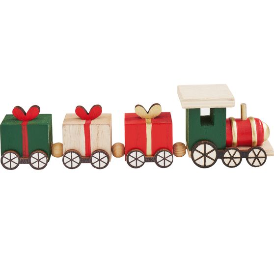 Miniature wooden train, with 3 gift wagons