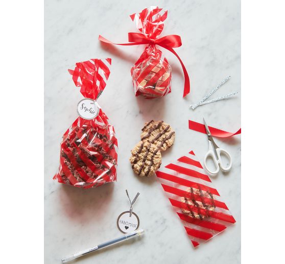 Bottom gusset bag "Red stripes" with sealing strip