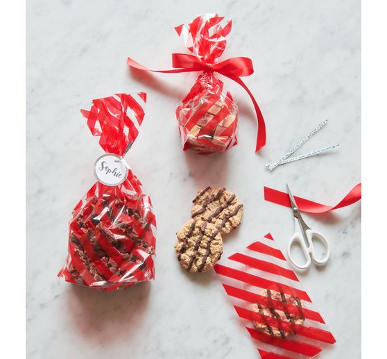 Bottom gusset bag "Red stripes" with sealing strip