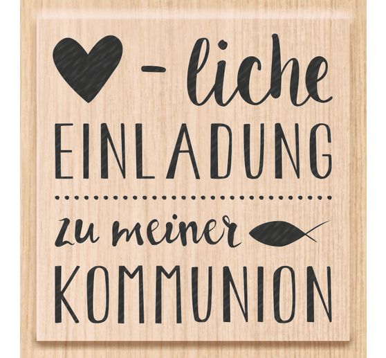 Drewniany znaczek "Serdeczne zaproszenie na komunię"