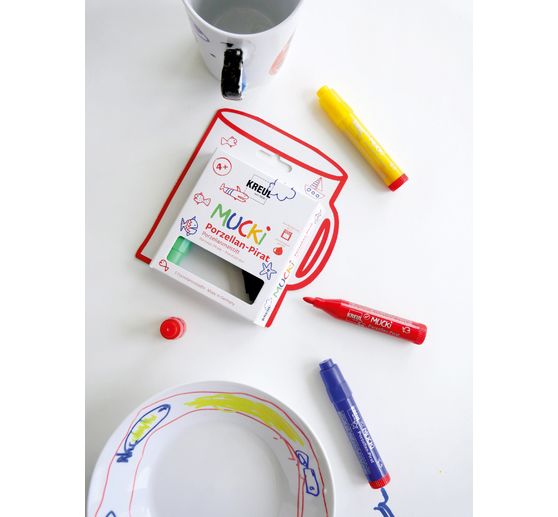 Mucki porcelain pirate, porcelain paint stick, set of 5