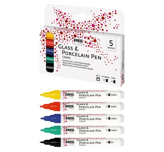 KREUL Glass & Porcelain Pen "Classic", set of 5