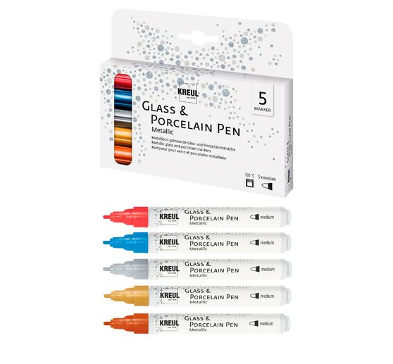 KREUL Glass & Porcelain Pen "Metallic", set of 5