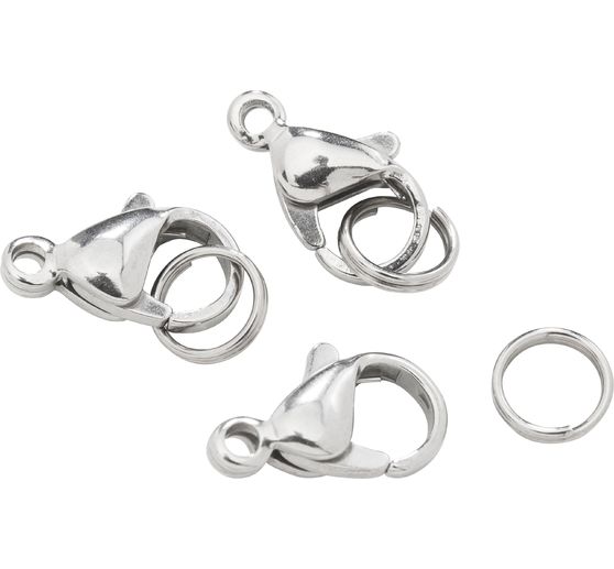 Snap hook, stainless steel, 3 pieces