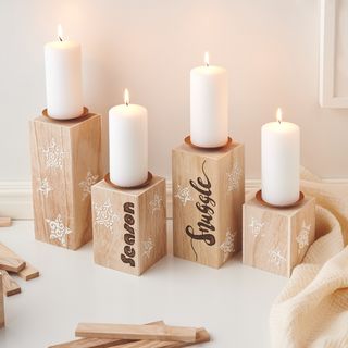 Brandmalerei auf Holzkerzenständer