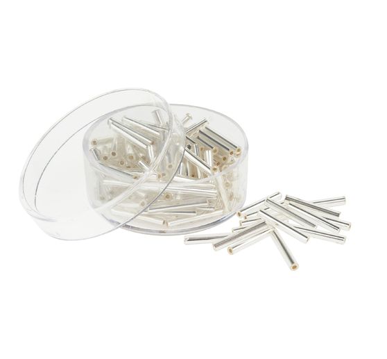 Szklane szpilki ze srebrną powłoką,