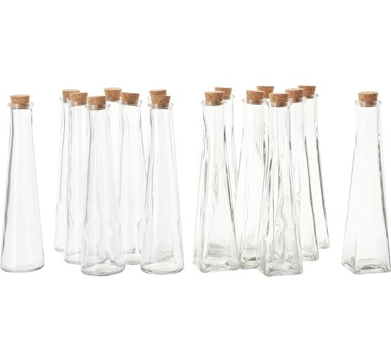 VBS Glass bottles "Geolini", with cork stopper, 16 pieces