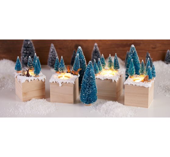 Miniaturowa choinka VBS, zestaw 16 sztuk, pokryta śniegiem