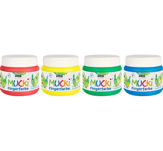 Farby do malowania palcami MUCKI, zestaw 4 sztuk, 150 ml każda