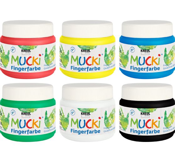 Farby do malowania palcami MUCKI, zestaw 6 sztuk, 150 ml każda