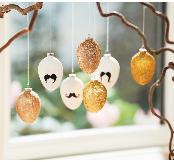 Eggs-Decoration pendant, 12 pieces, Terracotta, white, H 6 cm