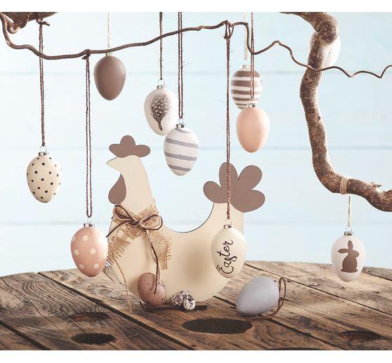 Eggs-Decoration pendant, 12 pieces, Terracotta, white, H 6 cm