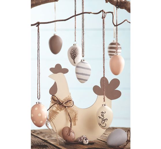 Eggs-Decoration pendant, 12 pieces, Terracotta, white, H 6 cm