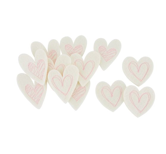 Felt scatter decoration "Hearts stiched", 12 pieces