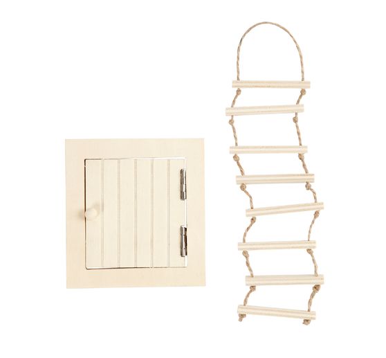 Miniaturowy właz dachowy i drabinka linowa