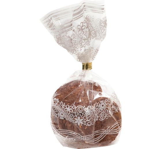 Torebki celofanowe z białym koronkowym nadrukiem, 10 sztuk