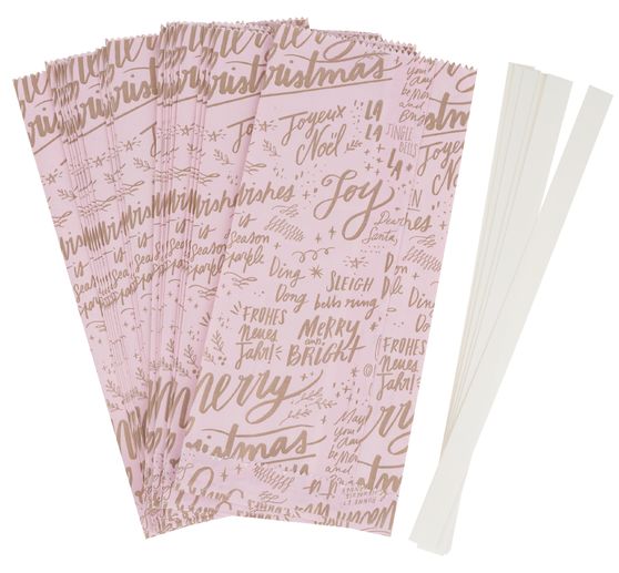 Paper bags star set "Merry Christmas", large, Pink