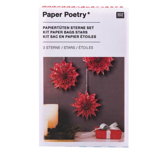 Paper bags star set "Merry Christmas", small, Red