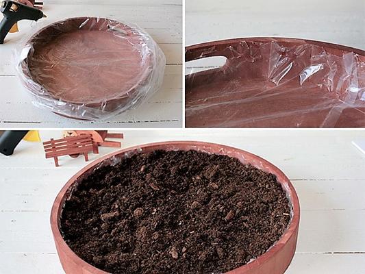 Miniatur-Garten: Boden Miniatur-Garten selber gestalten: Tablett befüllen